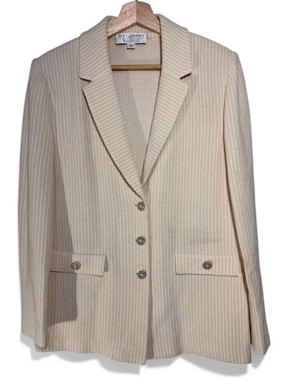 St. John Collection by Marie Gray Cream Textured Ribbed Knit Blazer size 10